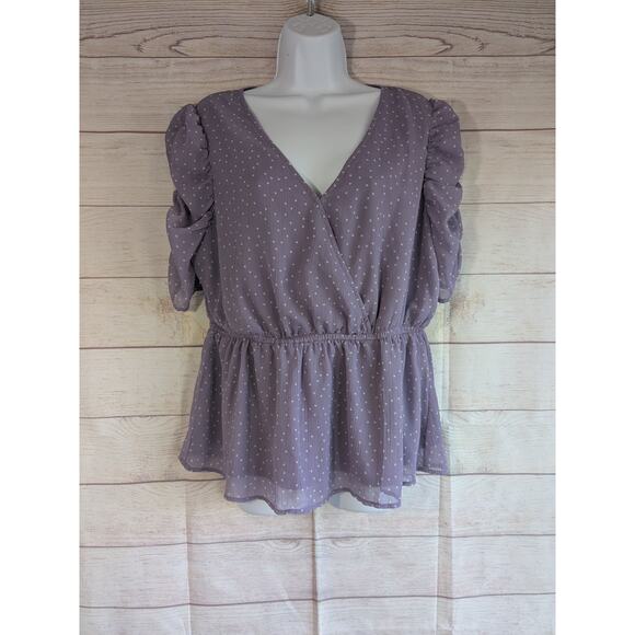 Maurices Top Womens Lg Purple Polka Dot Peplum Top Y2K - Picture 2 of 8